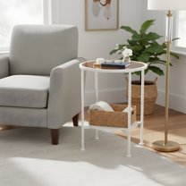 Round Side Table with Tempered Glass Top - Modern Accent Table for Living Room
