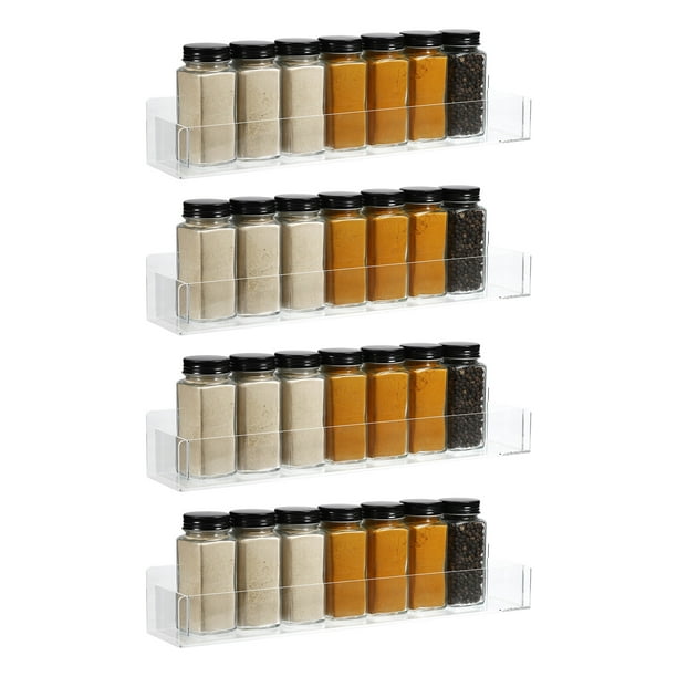 Unique Bargains Acrylic Spice Rack Wall Mount 4 Set Acrylic Spice Shelf Organizer Clear Display Rack for Kitchen Cabinet Door