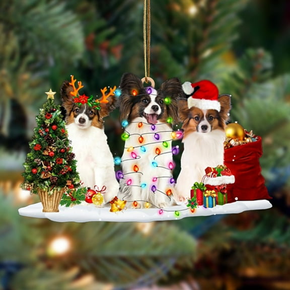 Acrylic 2D FLAT Papillon-Christmas Dog Friends Hanging Ornament