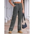 thumbnail image 4 of Women High Waisted Cargo Pants Wide Leg Casual Pants 6 Pockets Trousers Grey XXL, 4 of 6
