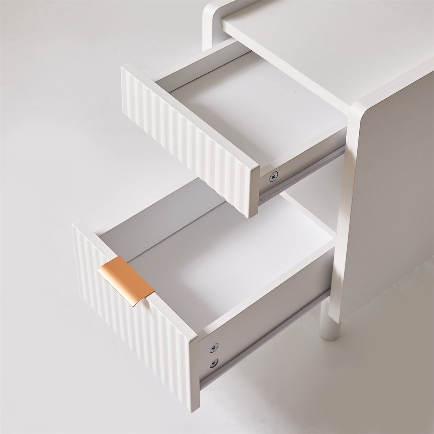 Hommoo 2-Pack Modern Fluted Nightstands with Drawer & Open Cubby, MDF Bedside Tables for Small Bedrooms, Dorms & Living Rooms, White