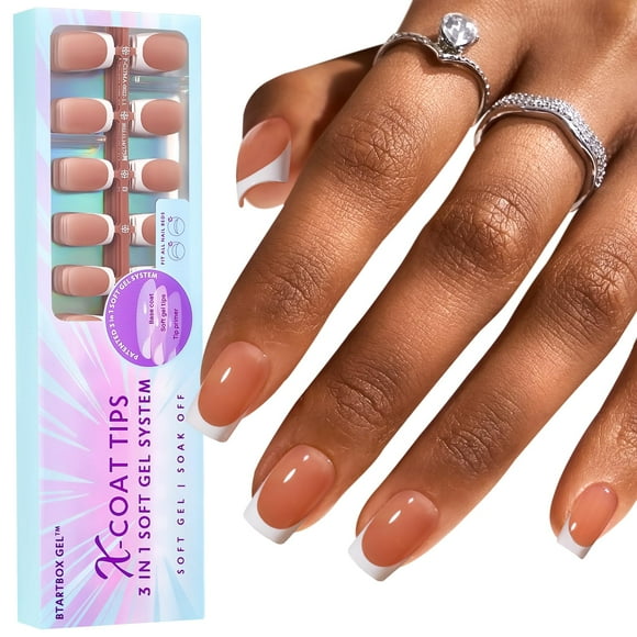 Uñas French Tip Btartboxnails XCOATTIPS, cortas y cuadradas, marrón