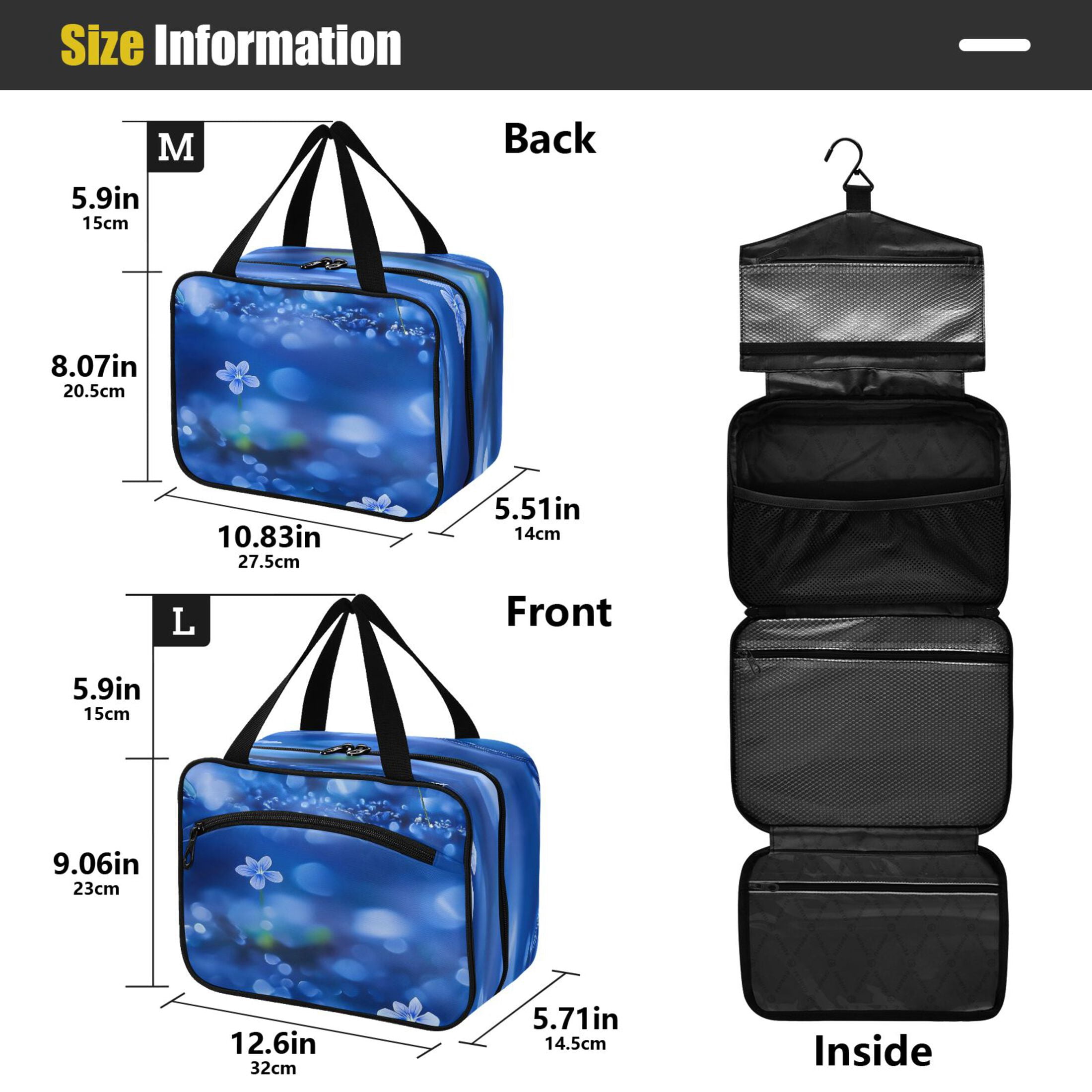 Travel Toiletry Bag with Metal Hook Large Capacity Cosmetic Bag Toiletry Bags for Travel, Gym, Camping Small Blue Flowers