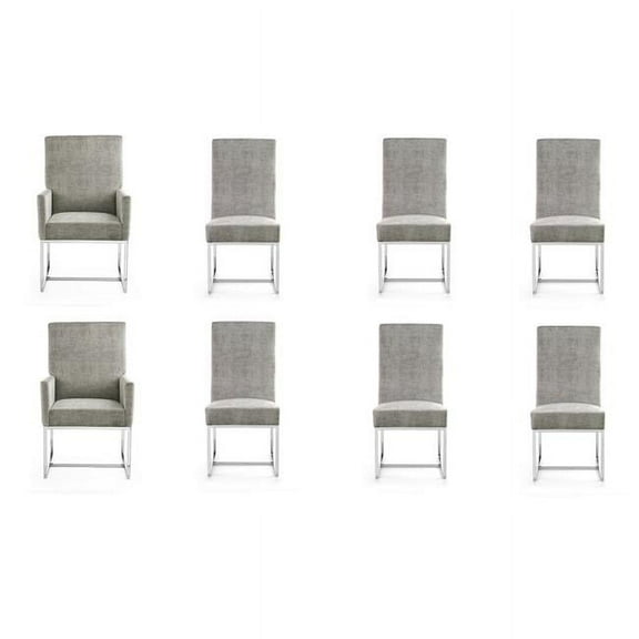 Manhattan Comfort Element 18.9" Velvet Dining Chair in Steel Gray (Set of 8)