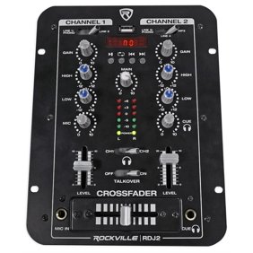 Rockville RDJ2 2 Channel DJ Mixer with USB, Cue Monitor, Talkover, 4 Line Inputs