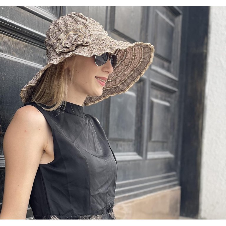 Women\'s Folding Vintage Outdoor Sun Hat UV Protection, brown FURTALK Fashion Beach Hats for Women Wide Brim UPF 50 Sun  main image 2