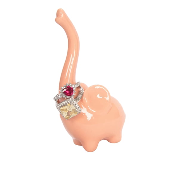 Beth Marie Luxury Boutique Baby Elephant Ring Holder, Coral Ceramic Engagement and Wedding Ring Holder, Measures 2" W x 4" H x 1.25" D