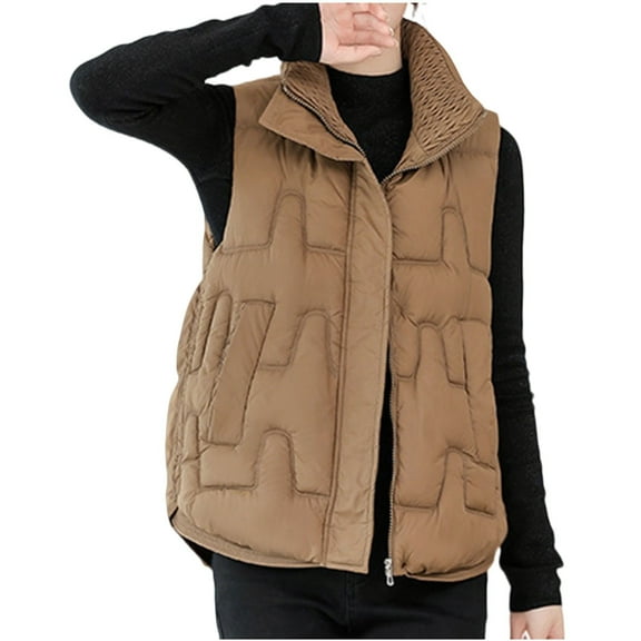 CYRBOKO Puffer Vests for Women, Lightweight Full Zip Sleeveless Thermal Winter Clothing Coffee Size L
