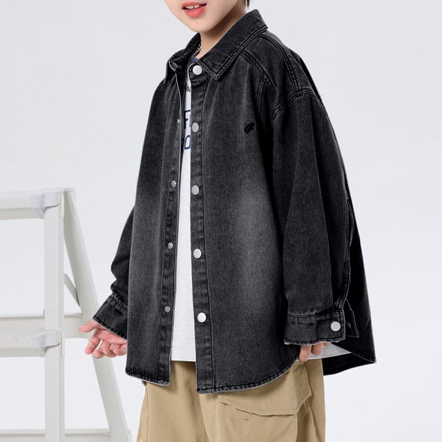 Chaqueta vaquera de manga larga con solapa para niños, bonita chaqueta informal para niños, chaqueta vaquera de manga larga con capucha, chaqueta vaquera para niños, top de poliéster