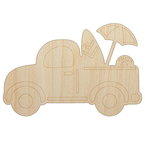 Cute Truck Summer with Surfboard Beach Ball Umbrella Wood Shape Unfinished Piece Cutout Craft DIY Projects - 4.70 Inch Size - 1/8 Inch Thick