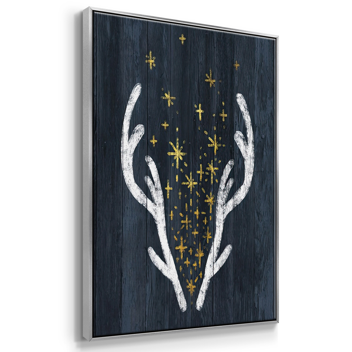 Antlers & Magic - Framed Gallery Wrapped Holiday Canvas - 25 x 37 - Silver Frame
