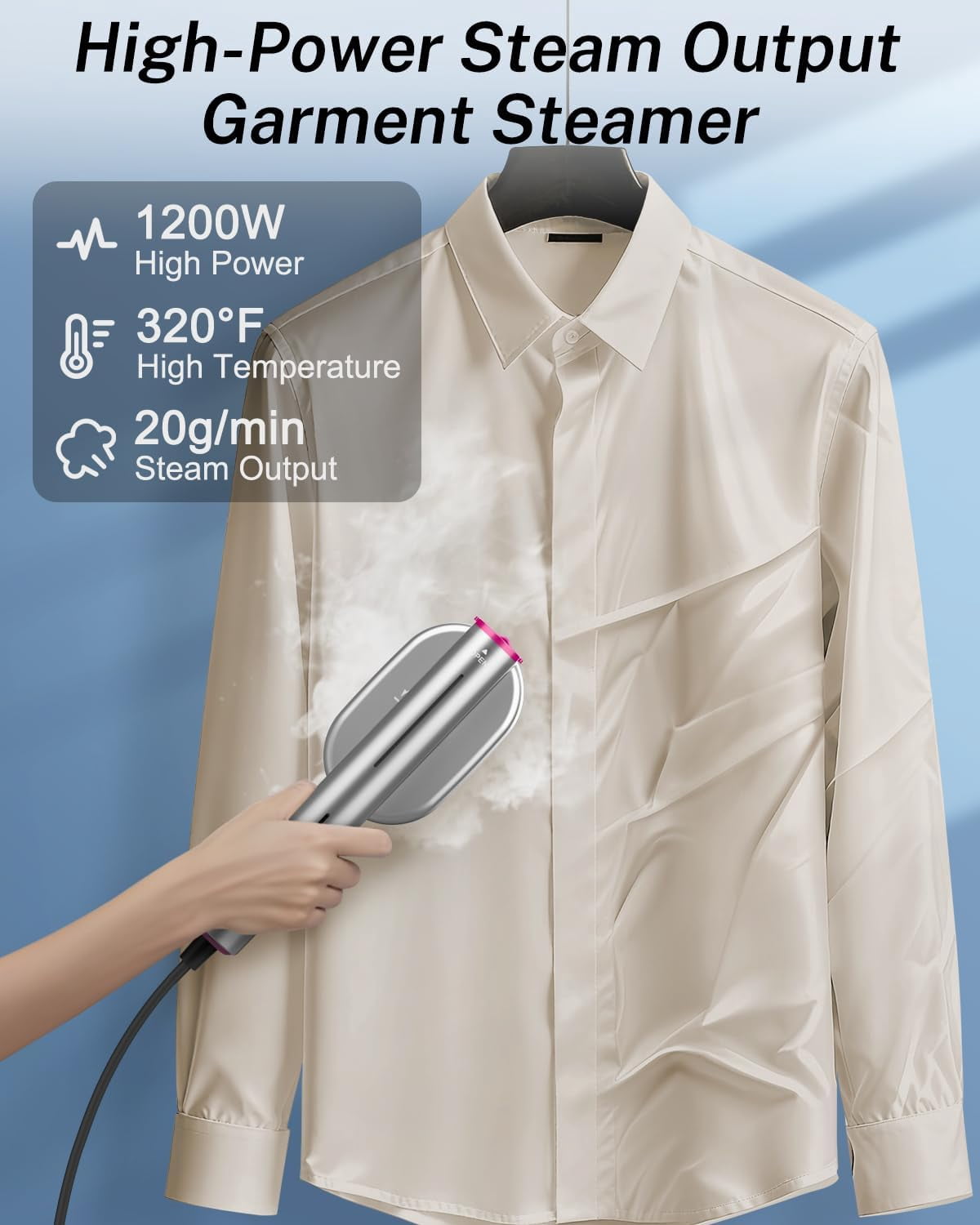 ELORTI Handheld Fabric Steamer for Clothes, Fast 10s Heat-Up, Powerful Steam for Wrinkles, Portable Travel Garment Steamer