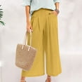 thumbnail image 2 of Womens Pants Culottes Cotton Linen Wide Leg Palazzo Pants Elastic Waist Capri Trousers With Pockets Pants For Women, 2 of 9