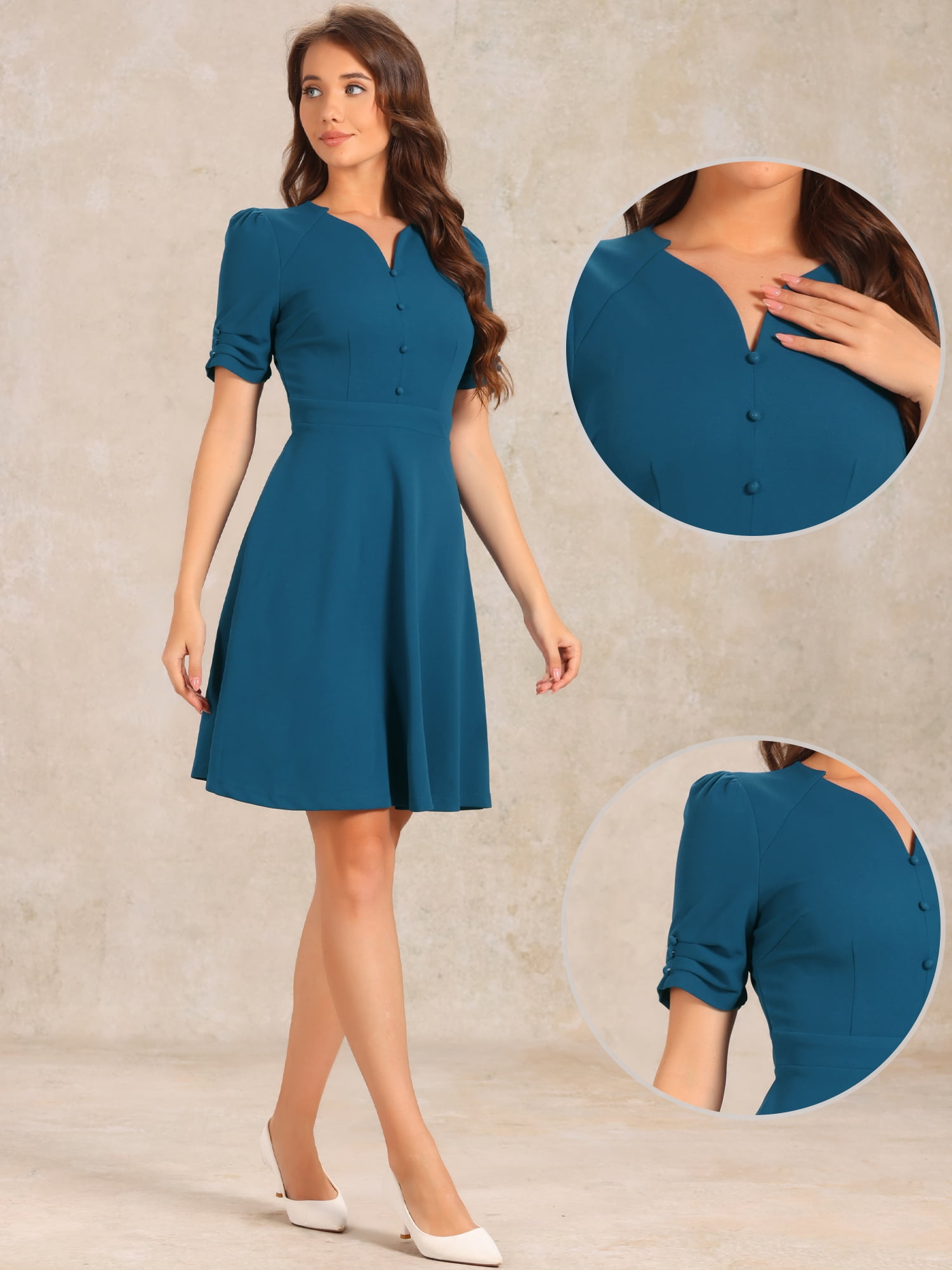 DARING DIVA Sweetheart Neck Pleated A-Line Sheath Dress S Lake Blue