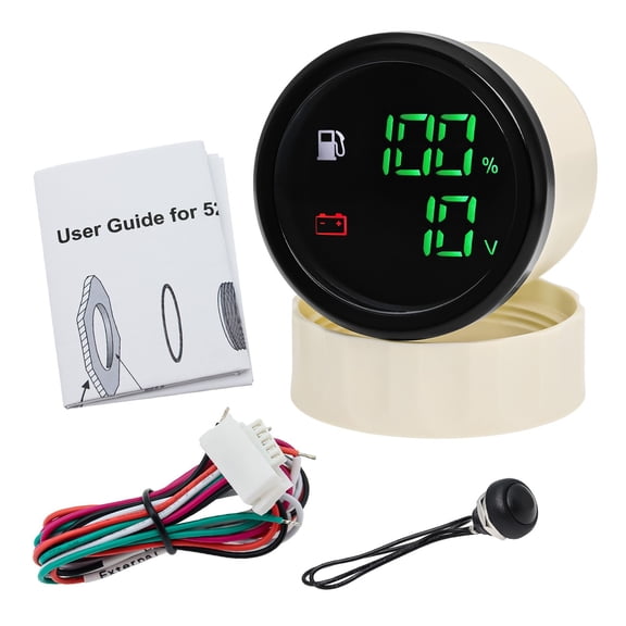 Digital Dual 52mm Gauge With Warning Fuel Level+Voltage 2 In 1 Gauge For Fuel Level Sensor 0-190ohm Marine Boat Car Truck ,Lasting Durability