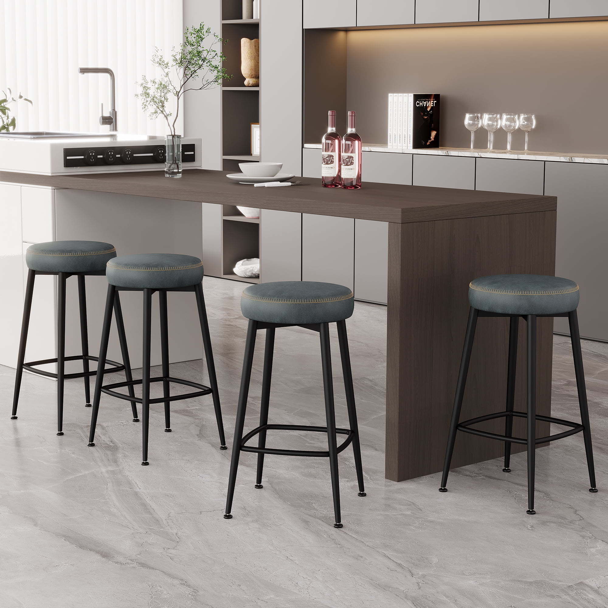 Bar Stools Set of 2, Counter Height Bar Stools, Kitchen Counter Stools, Mid-Century Modern Backless Counter Stools, 26.3-Inch Tall, Kitchen Island Home Bar