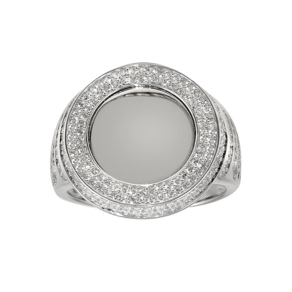 Rhodium Plated 925 Sterling Silver Round Mirror Disc Ring Band White CZ Jewelry Female Size 12