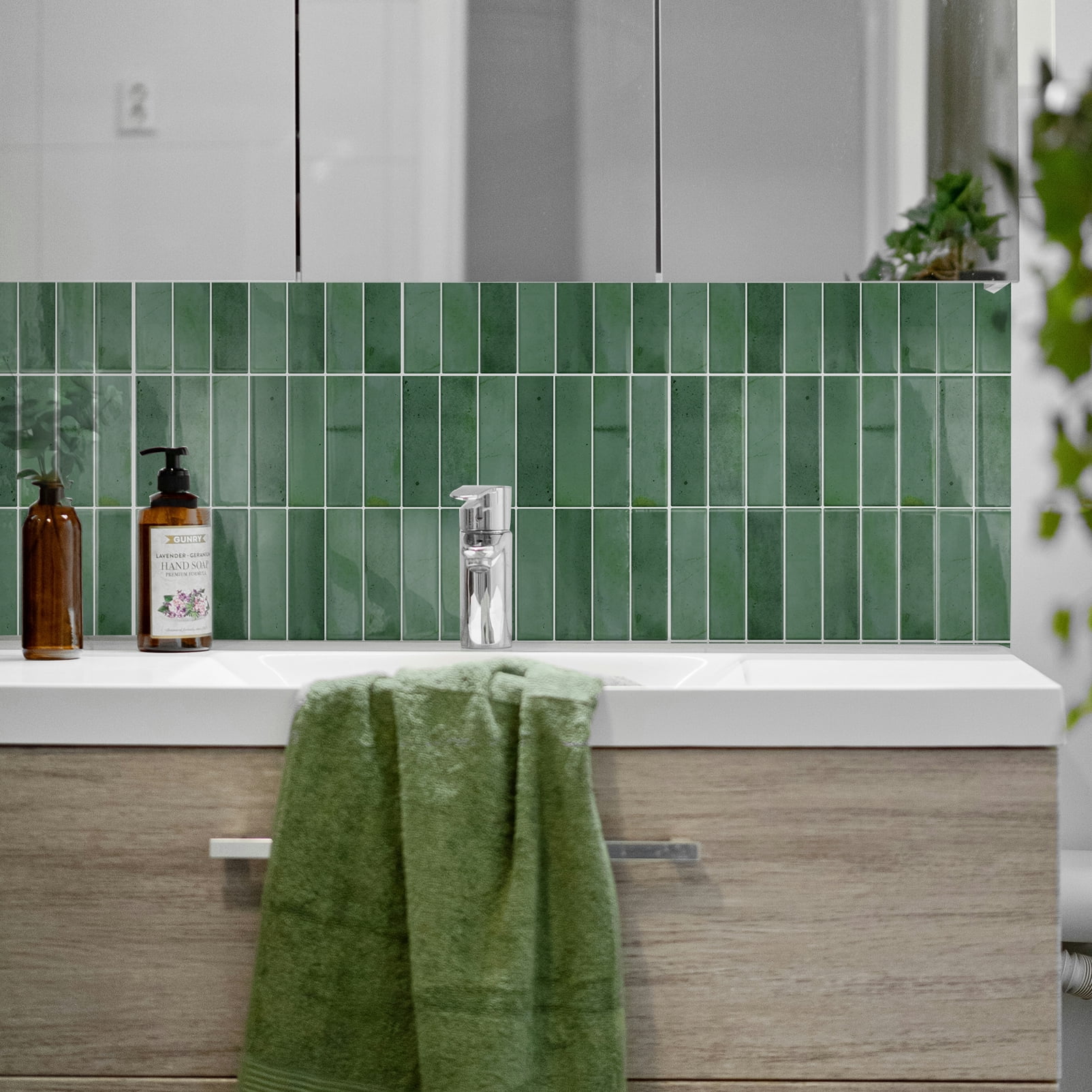 DEWOO 10 Sheet Peel and Stick Backsplash Tile,3D Self Adhesive Wall Tiles Stick on Backsplash for Kitchen,Bathroom,Camper (12"×12",Light Green)