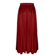 thumbnail image 5 of LWavelet Women Satin Flared Midi Skirt Elastic Drawstring Waist Elegant Evening Wedding Guest Skirt Wine S, 5 of 6