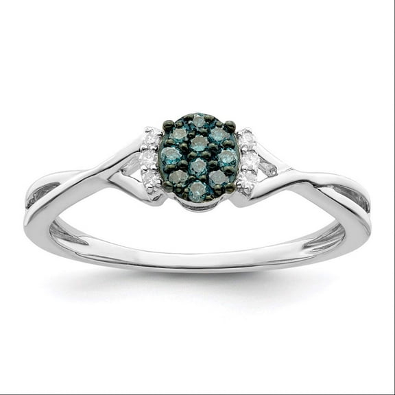 925 Sterling Silver Polished Prong set Blue and White Diamond Oval Ring Size 7 Measures 2mm Wide - Ring for Women
