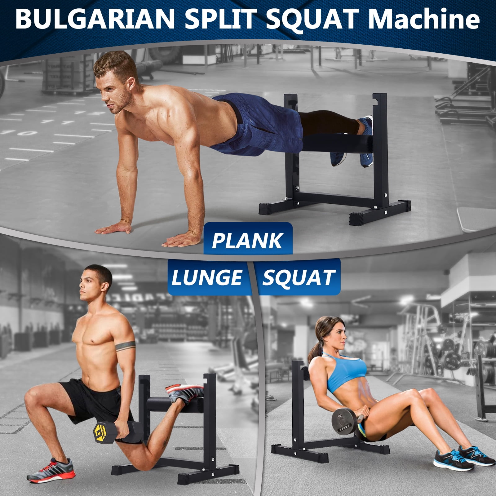 COZONY Bulgarian Split Squat Stand, Heavy Duty Steel Single Leg Squat Machine with 6 Height Adjustments, 350 lb Capacity for Home Gym,Black