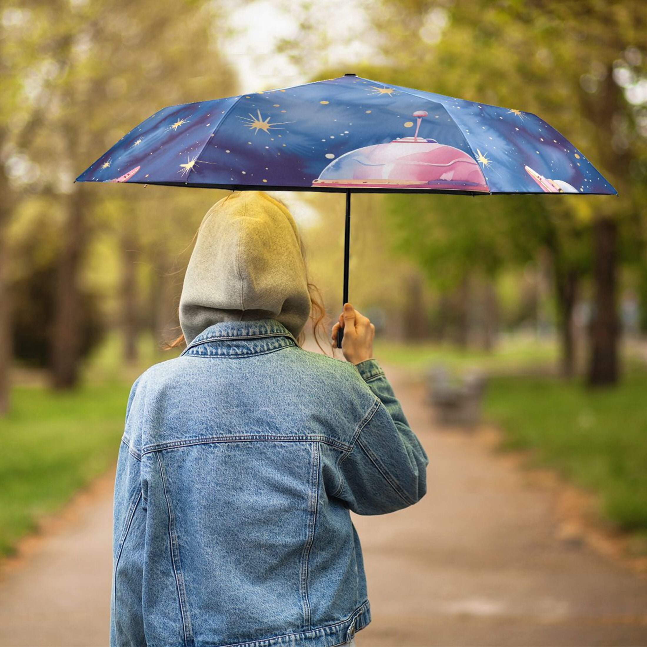 Ufo on Sky Compact Sun Umbrella Windproof Travel Umbrellas for Rain Strong Portable UV Protection