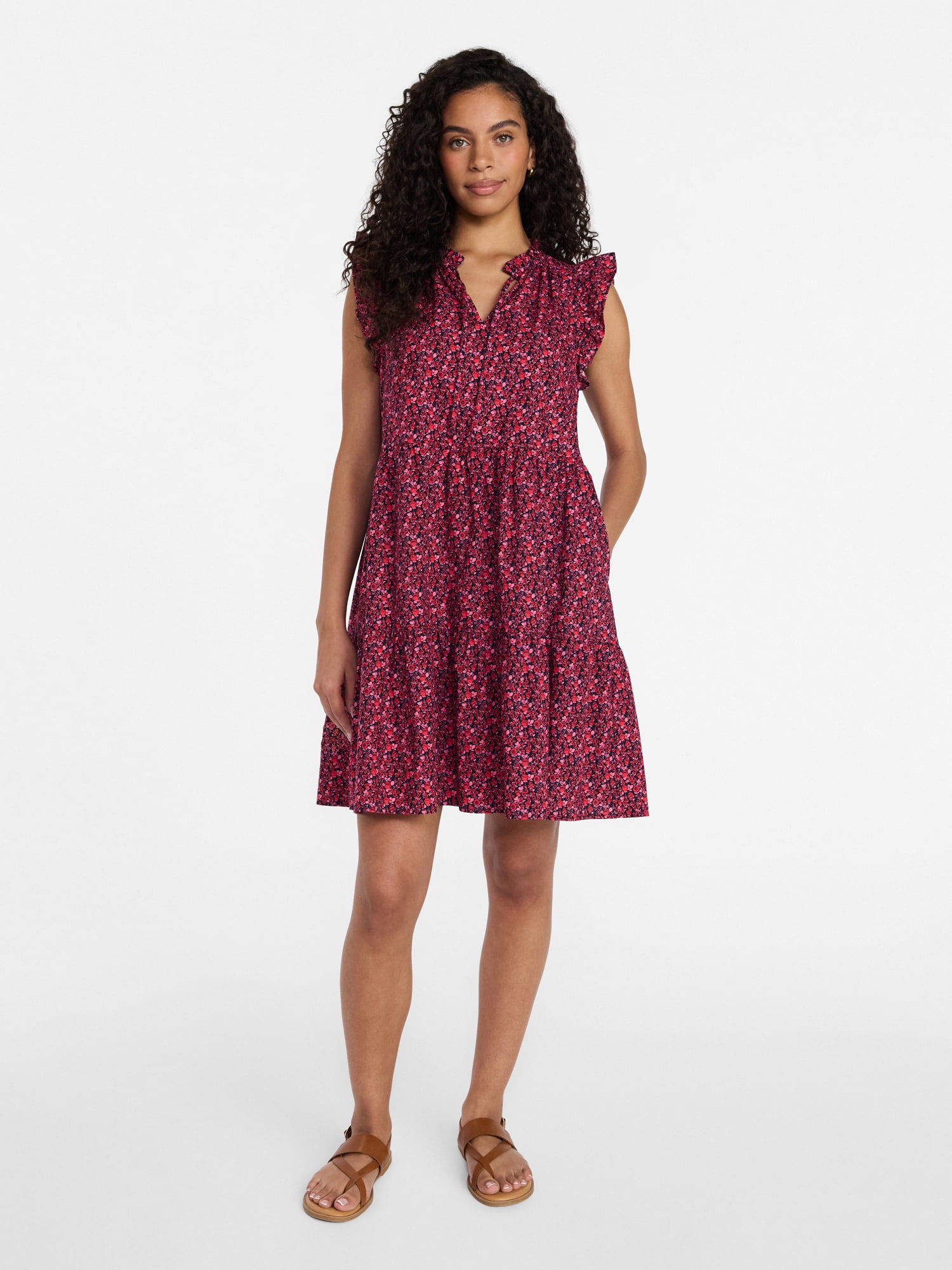 Time and Tru Women’s and Women’s Plus Flutter Sleeve Mini Dress, Sizes XS-4X