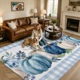 thumbnail image 2 of Large Area Rugs 8'x10', Pumpkin Fall Carpet Runner Indoor Outdoor Rugs Home Decor Aesthetic, Thanksgiving Eucalyptus Blue Plaid Non Slip Mats Washable Accent Rug for Living Room Bedroom, 2 of 4