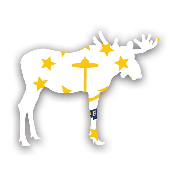 Rhode Island Moose Shaped Flag Sticker Decal - Self Adhesive Vinyl - Weatherproof - Made in USA - ri elk deer antlers archery hunter hunting outdoors explore