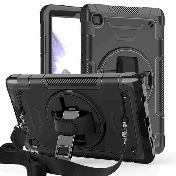 Dteck for Samsung Galaxy Tab A7 lite Case 8.7 Inch 2021 with Crossbody Strap, 360°Rotating Adjustable Shoulder Hand Strap & Stand Military Grade Shockproof Protective Case, Black