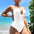 thumbnail image 2 of UTSJKR Sexy One Piece Swimsuit for Women Eyelet Embroidered Cut Out Halter Bathing Suit Backless Cheeky Monokini Swimwear White L, 2 of 4
