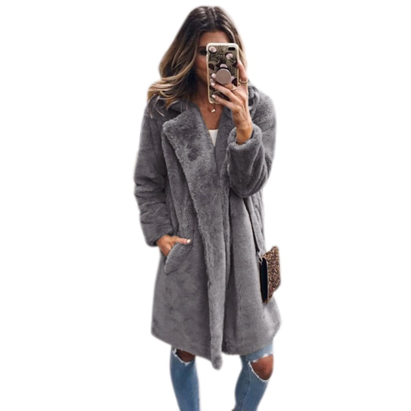 TONSEE Women Fluffy Coat Winter Jacket Cardigan Pocket Hooded Overcoat Outwear Jumper