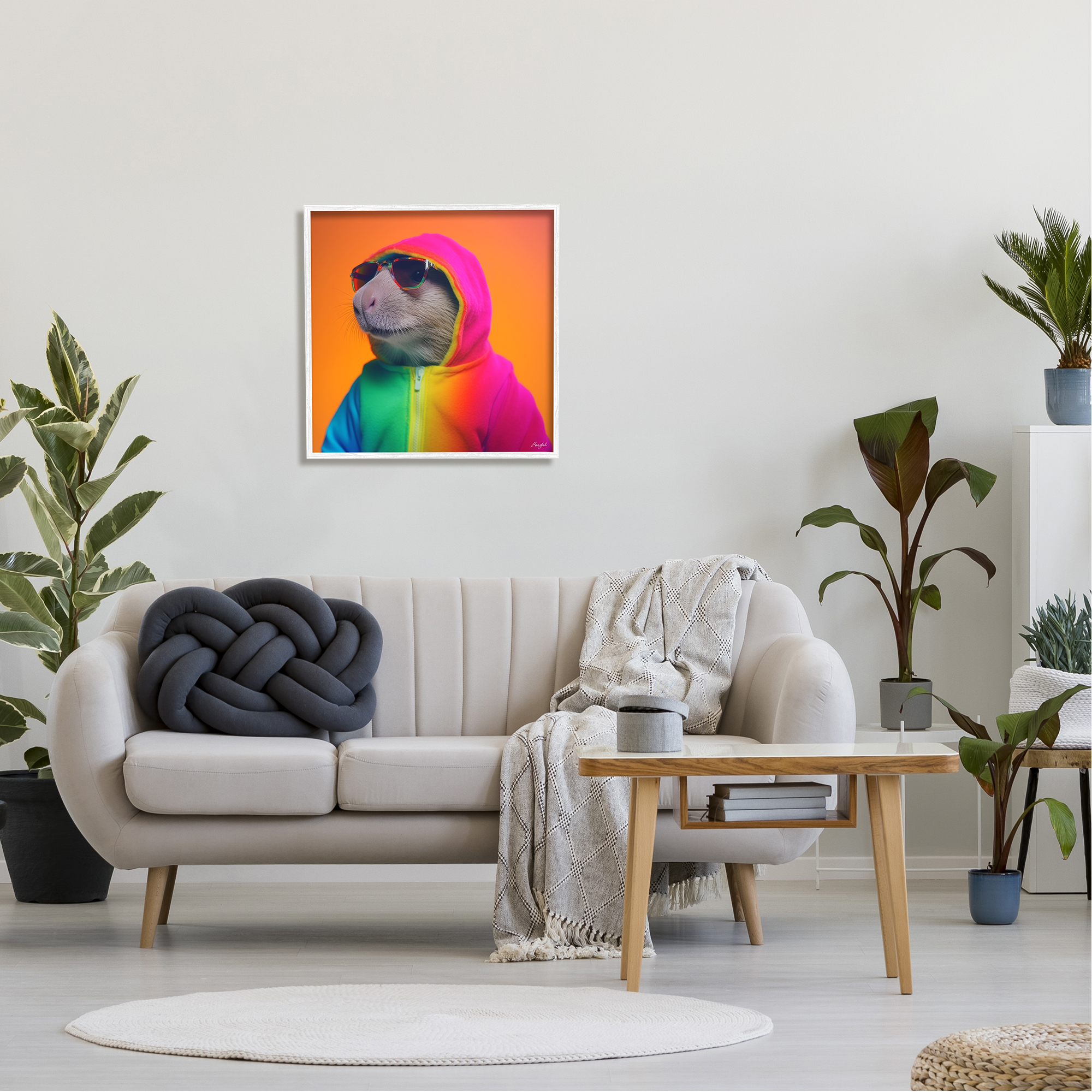 Stupell Industries Rainbow Beaver Portrait Animals & Insects Painting White Framed Art Print Wall Art, 24 x 24