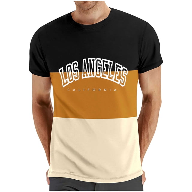 Mens Casual Pantalones Cortos Cuello Redondo Patchwork Impresión Suéter Blusa de Fitness, Camisetas para Hombre