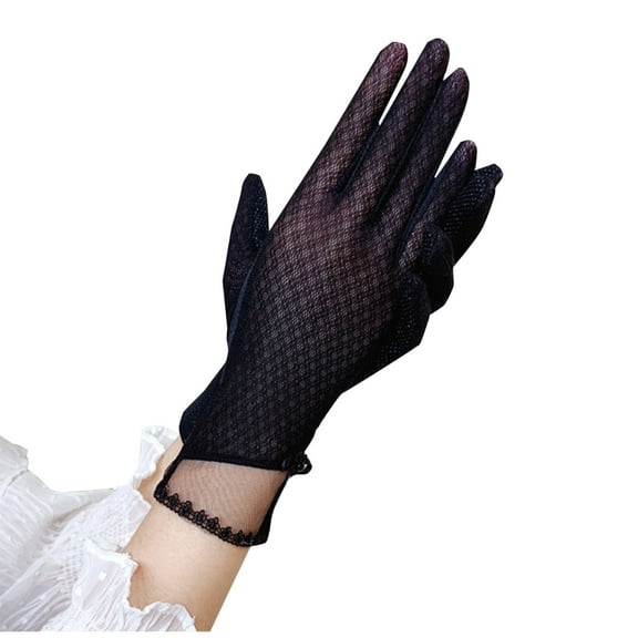 Xfvqtps Womens Sunscreen Gloves Lace Mid Length Touch Screen Sun UV Protection Floral Bowknot Elegant Gentle Elastic Breathable Ice Silk Gloves Black