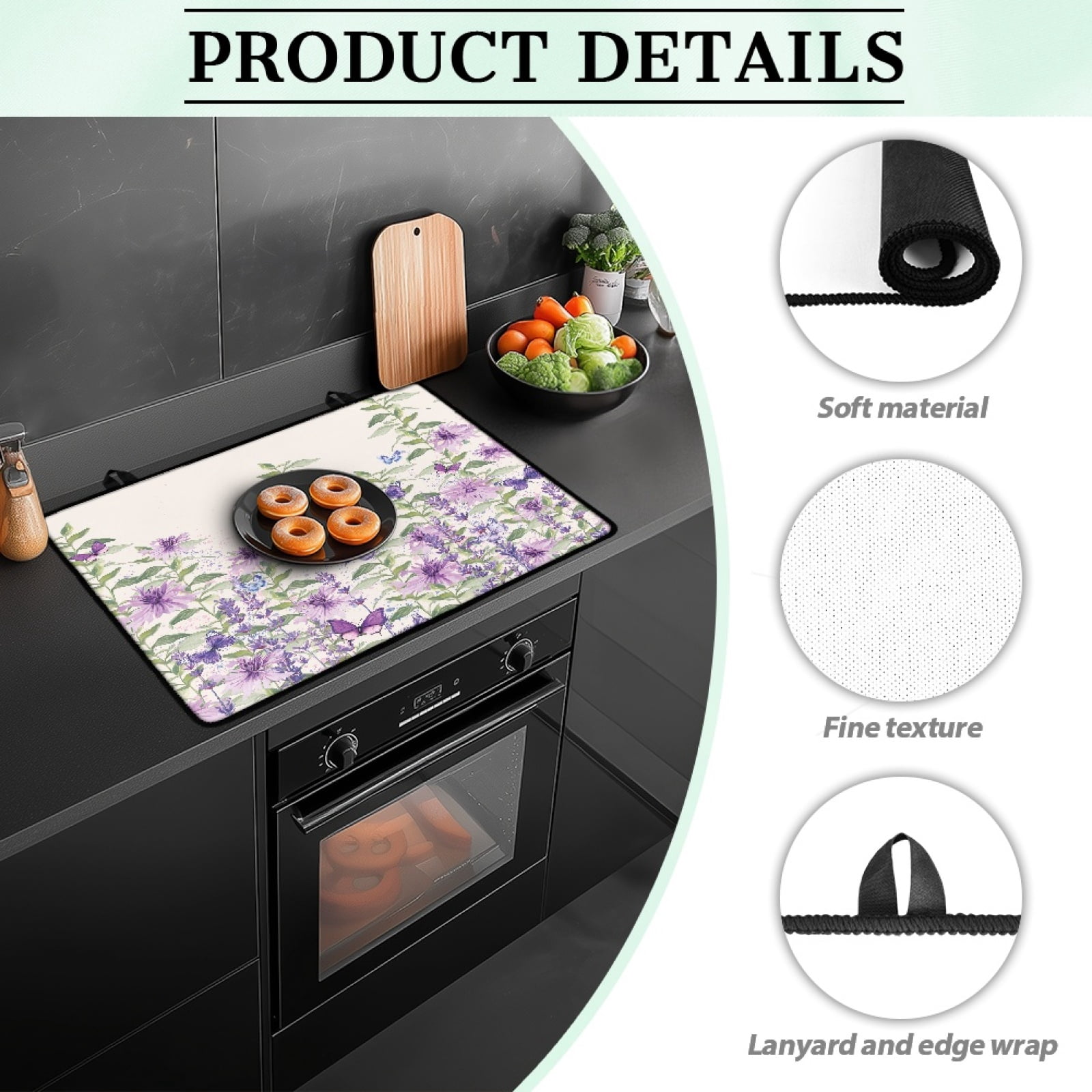 ZIATUBLE Induction Cooktop Cover Multipurpose Electric Stovetop Cover Glass Ceramic Top Stove Cover Range Cover Protector for Electric Stove, 29 x 21 Inch, Butterfly Flower Beige