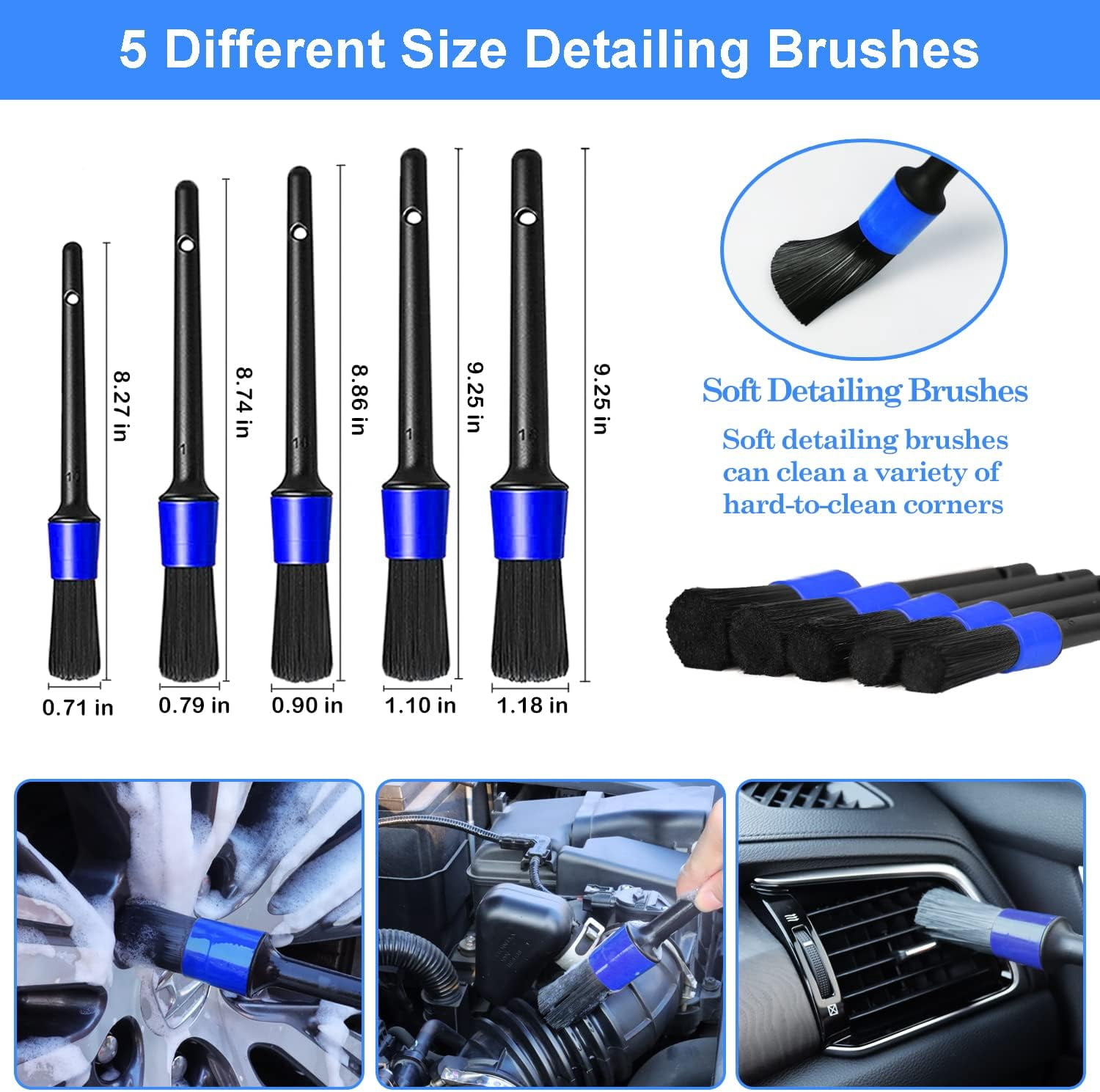 Car Detailing Brush Set, Car Detailing Kit, Car Detailing Brushes, Car Cleaning Kit, Car Windshield Cleaning Tool, Professional Car Care kit - Car Wash Brush kit for Interior Exterior Wheels(x)