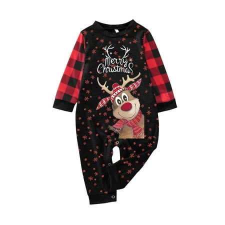 

KEJIG Stylish Parent-child Attire Christmas Suits Patchwork Plaid Printed Homewear Round Neck Long Sleeve Pajamas Baby Sets