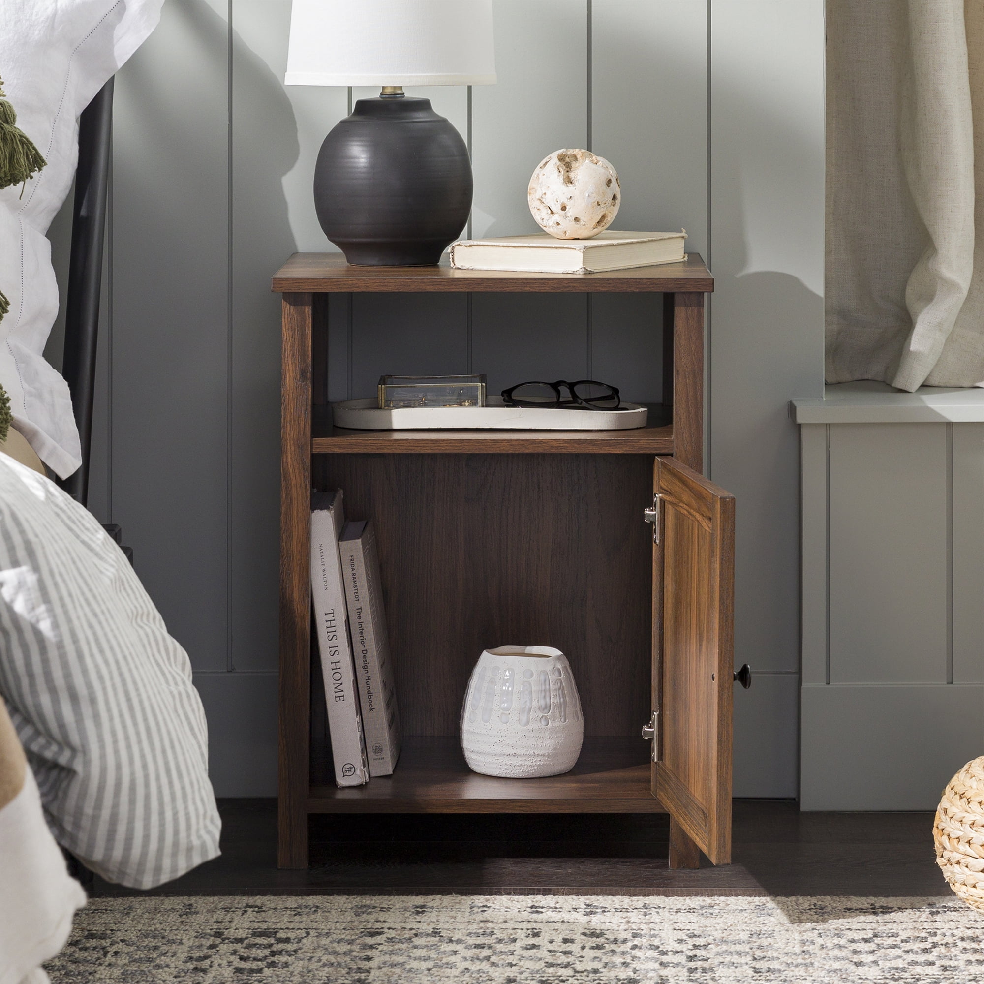 Walker Edison Modern Open Shelf End Table, Dark Walnut