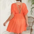 thumbnail image 4 of Luxalzxs Bathing Suit Cover Up for Women Plus Size Solid Color Short Sleeved V-Neck Waist Cinching Skirt Pleated Beach Bikini Cover Up Dress, 4 of 4