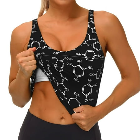 Qokaie Chemistry Formulas 1 Pattern Womens Scoop Neck Sports Bra Breathable Workout Vest Padded U Back Medium Impact Fitness Gym Yoga Bra Workout Crop Top