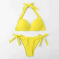 thumbnail image 6 of WREESH Womens Two Piece Swimsuit Halter Bikini Set High Cut Bikini Fashion Solid Bikini Push-Up Padded Swimsuit Set Beach Bathing Suit Yellow, 6 of 6