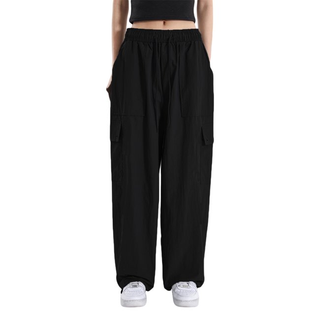 Sunloudy Pantalones cargo casuales para mujer, pantalones sueltos de moda de cintura baja elásticos de color sólido con bolsillos laterales Sunloudy moda