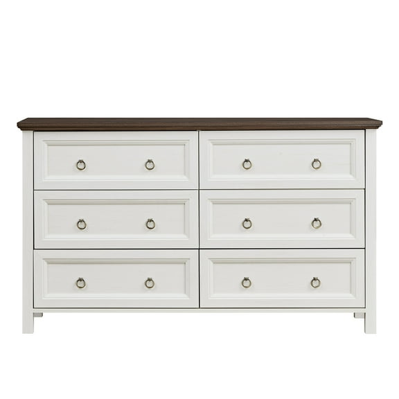 Aukfa Wood 6 Drawers Dresser, Farmhouse Chest of Drawers TV Stand for Bedroom, Living Room,White