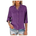 thumbnail image 3 of Classic Linen Cotton Shirt for Women Soft Button Down Top Everyday Essential Purple XXXL, 3 of 9