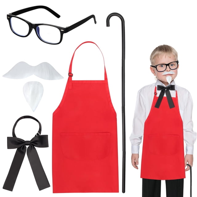 Kit de disfraz de chef Kyson Kids, 6 unidades, delantal rojo, pajarita