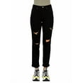 thumbnail image 2 of WAX JEAN Women's Boyfriend Jeans with Destructed Blown Knee and Rolled Cuff, Black, 3, 2 of 2