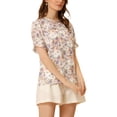 thumbnail image 4 of MODA NOVA Juniors' Chiffon Short Sleeve Ruffled Trim Floral Blouse Tops, 4 of 5