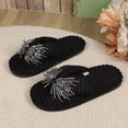 thumbnail image 6 of Iyufng Women's Fuzzy Plush Thong Slippers Sparkly Rhinestone Bow Decor Soft Cozy Indoor House Flip Flop Slides, 6 of 9