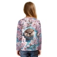 thumbnail image 2 of Xoenoiee Otter Cherry Blossom Print Kids Girls Tie Hem T Shirts Casual Long Sleeve Tee Crewneck Blouses Tunic Tops Sweatshirt Fall Outfits, 5-6 Year, 2 of 7